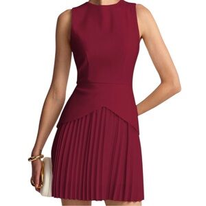 Commense Burgundy Pleated Hem Mini Dress Large Sleeveless NWT Red Wine Cocktail